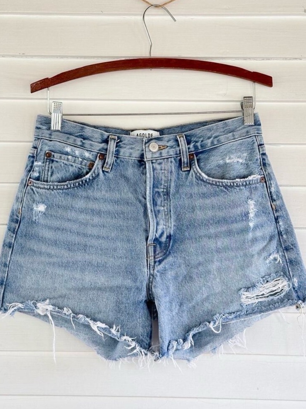 AGOLDE Parker Long Shorts Distressed Denim Jean in Swapmeet